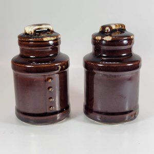 Salt and Pepper Shakers Milk Can Vintage McCoy Brown Glaze Farmhouse